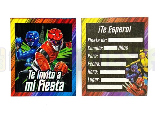 Power rangers : Invitación Power ranger 6 pz